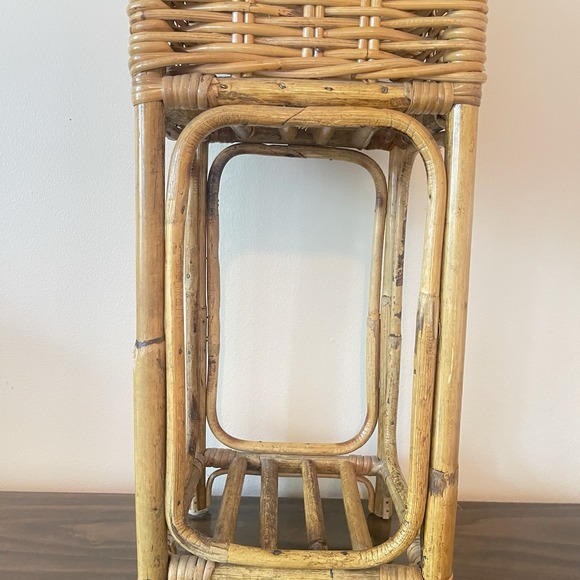Vintage Art Nouveau Molded Rattan Burnt Bamboo Square Plant Stand Table MCM Boho - Picture 3 of 9